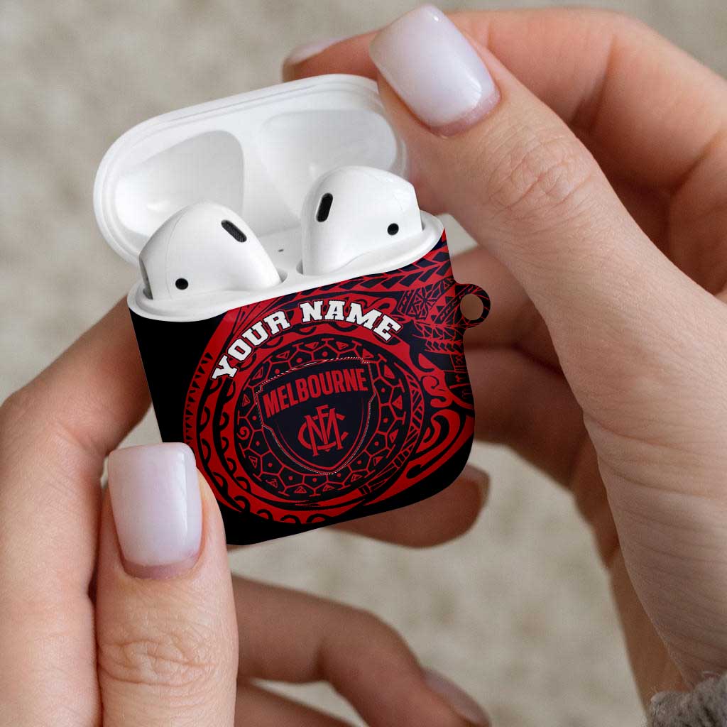 Personalized Melbourne Demons Polynesian AirPods Case Tribal Chest and Sleeve Tattoo Heritage Warrior