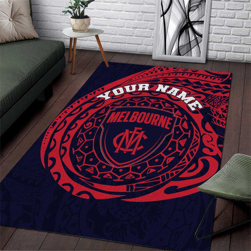 Personalized Melbourne Demons Polynesian Area Rug Tribal Chest and Sleeve Tattoo Heritage Warrior
