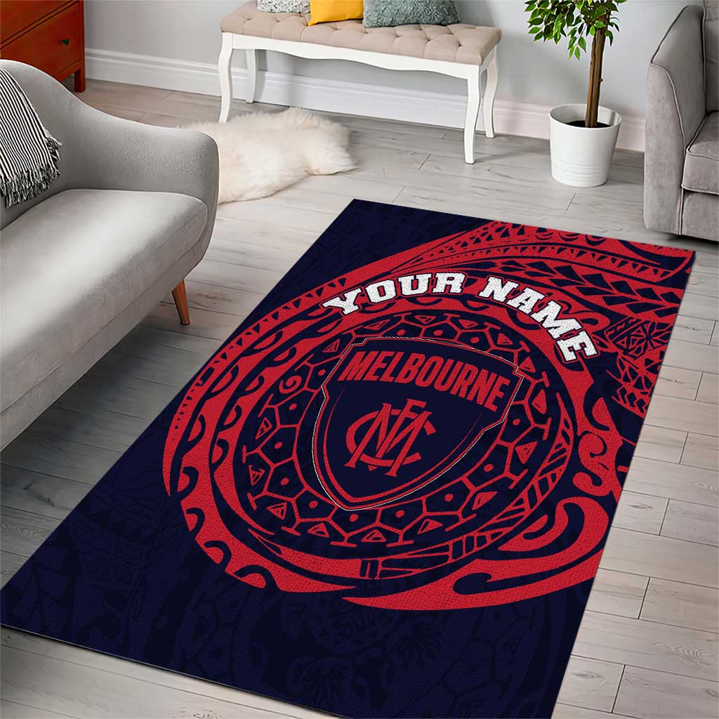 Personalized Melbourne Demons Polynesian Area Rug Tribal Chest and Sleeve Tattoo Heritage Warrior