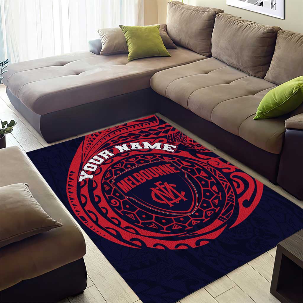 Personalized Melbourne Demons Polynesian Area Rug Tribal Chest and Sleeve Tattoo Heritage Warrior