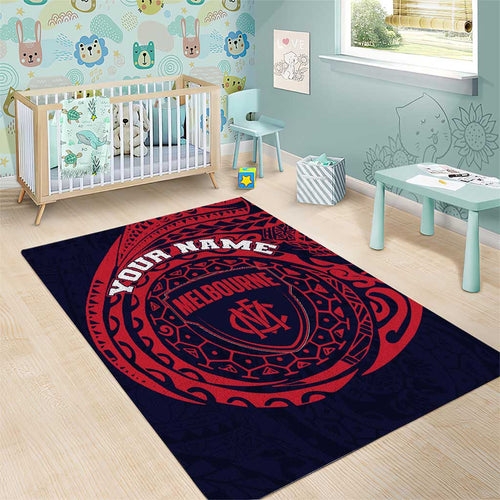 Personalized Melbourne Demons Polynesian Area Rug Tribal Chest and Sleeve Tattoo Heritage Warrior