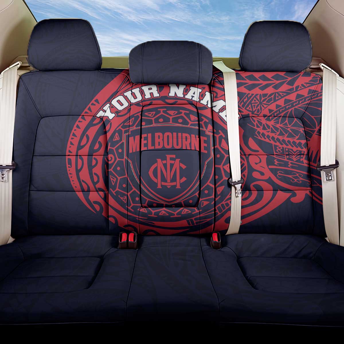 Personalized Melbourne Demons Polynesian Back Car Seat Cover Tribal Chest and Sleeve Tattoo Heritage Warrior