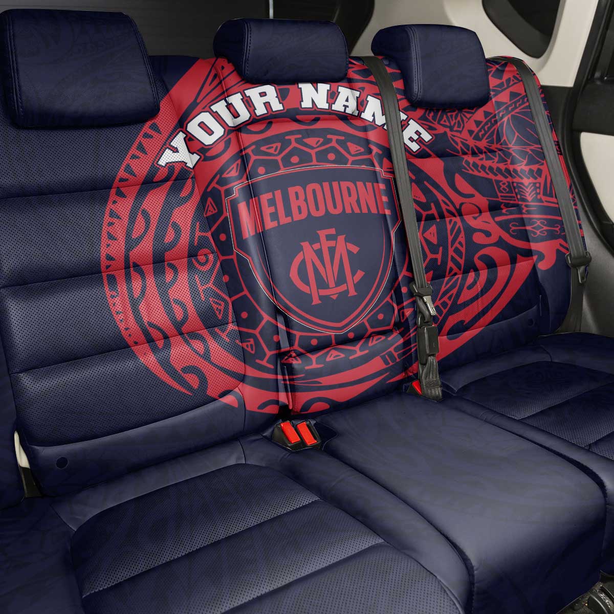 Personalized Melbourne Demons Polynesian Back Car Seat Cover Tribal Chest and Sleeve Tattoo Heritage Warrior