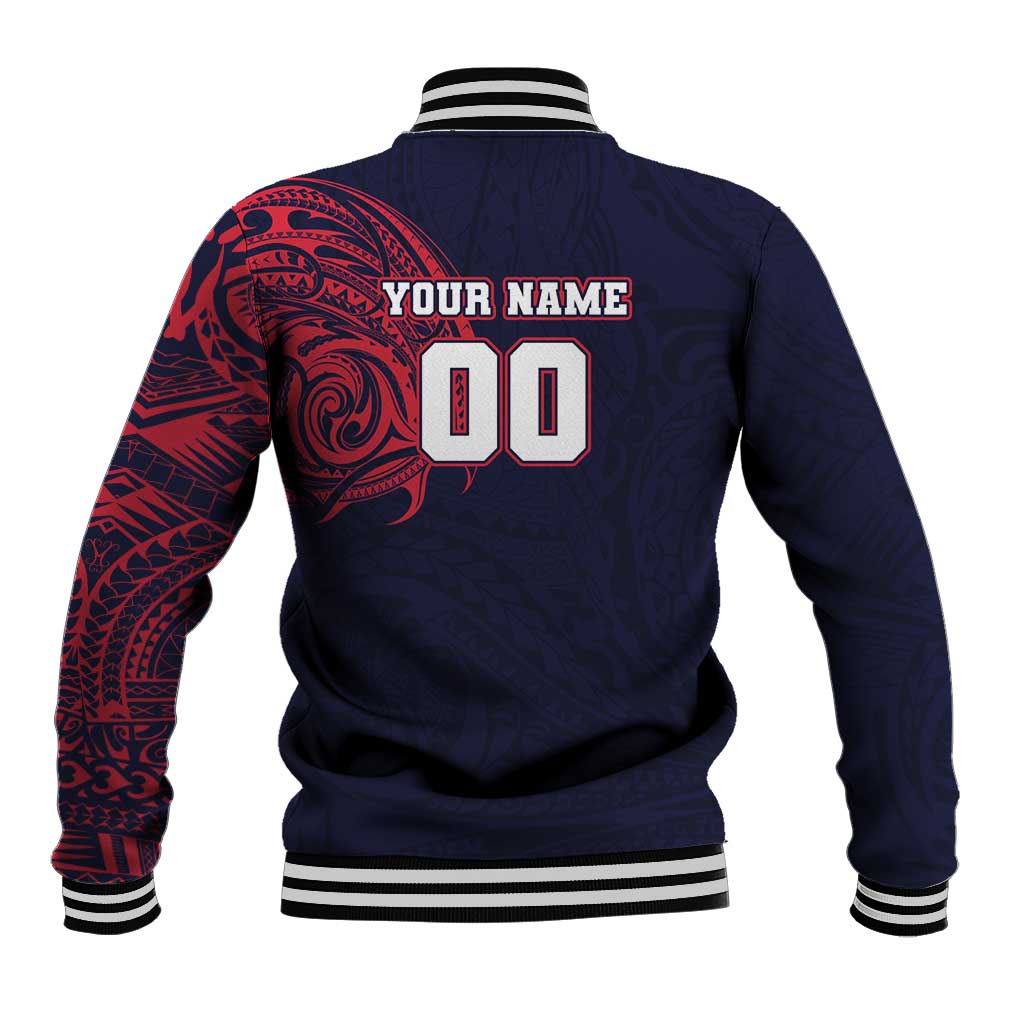 Personalized Melbourne Demons Polynesian Baseball Jacket Tribal Chest and Sleeve Tattoo Heritage Warrior