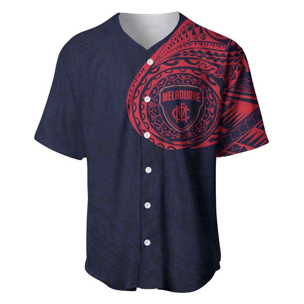 Personalized Melbourne Demons Polynesian Baseball Jersey Tribal Chest and Sleeve Tattoo Heritage Warrior