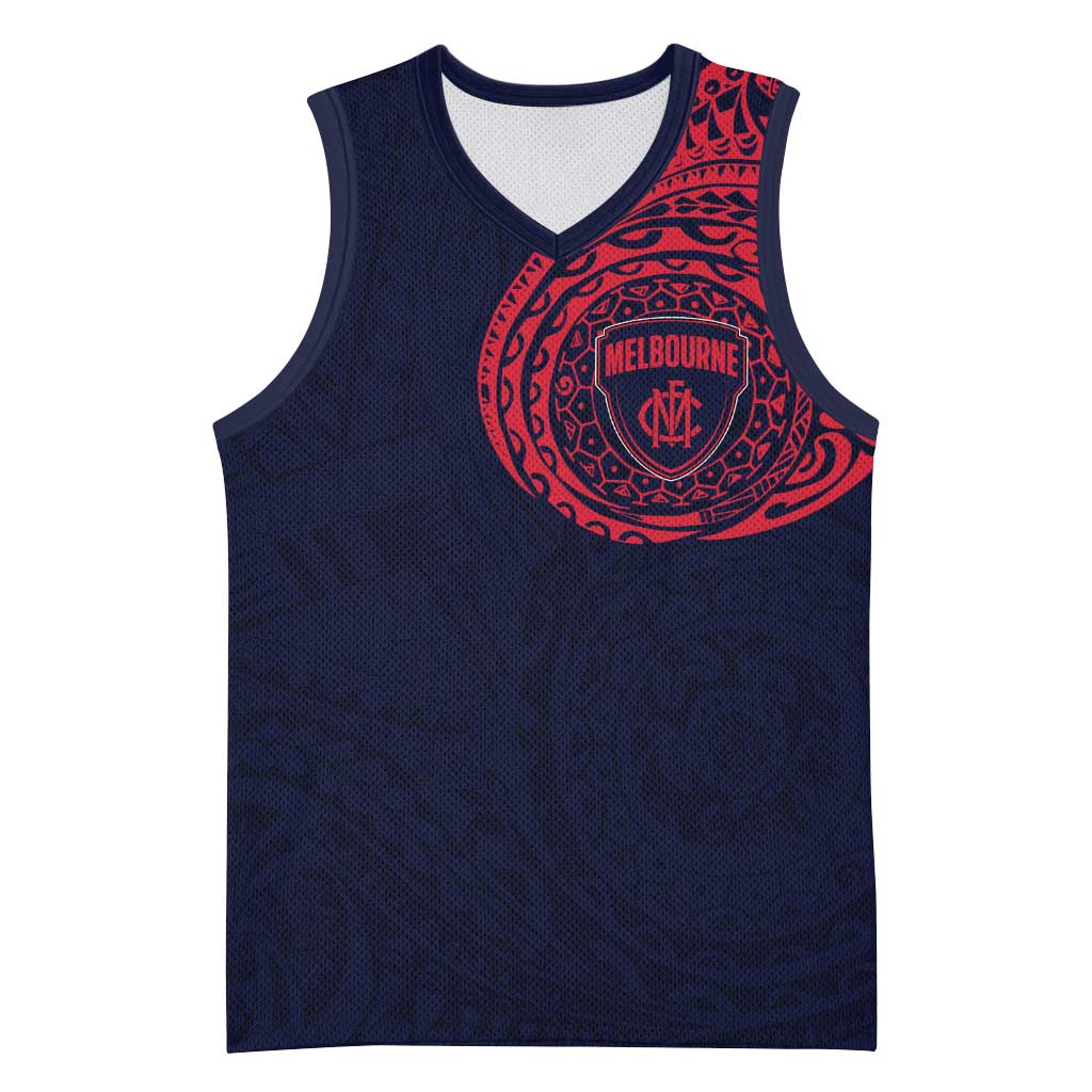 Personalized Melbourne Demons Polynesian Basketball Jersey Tribal Chest and Sleeve Tattoo Heritage Warrior