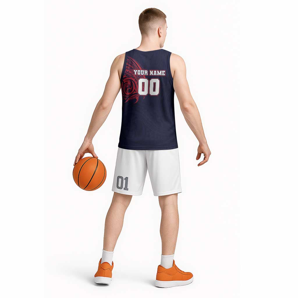 Personalized Melbourne Demons Polynesian Basketball Jersey Tribal Chest and Sleeve Tattoo Heritage Warrior