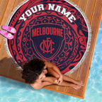 Personalized Melbourne Demons Polynesian Beach Blanket Tribal Chest and Sleeve Tattoo Heritage Warrior