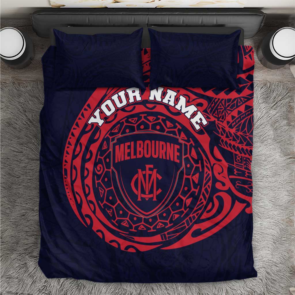 Personalized Melbourne Demons Polynesian Bedding Set Tribal Chest and Sleeve Tattoo Heritage Warrior
