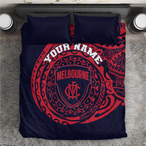 Personalized Melbourne Demons Polynesian Bedding Set Tribal Chest and Sleeve Tattoo Heritage Warrior