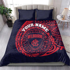 Personalized Melbourne Demons Polynesian Bedding Set Tribal Chest and Sleeve Tattoo Heritage Warrior