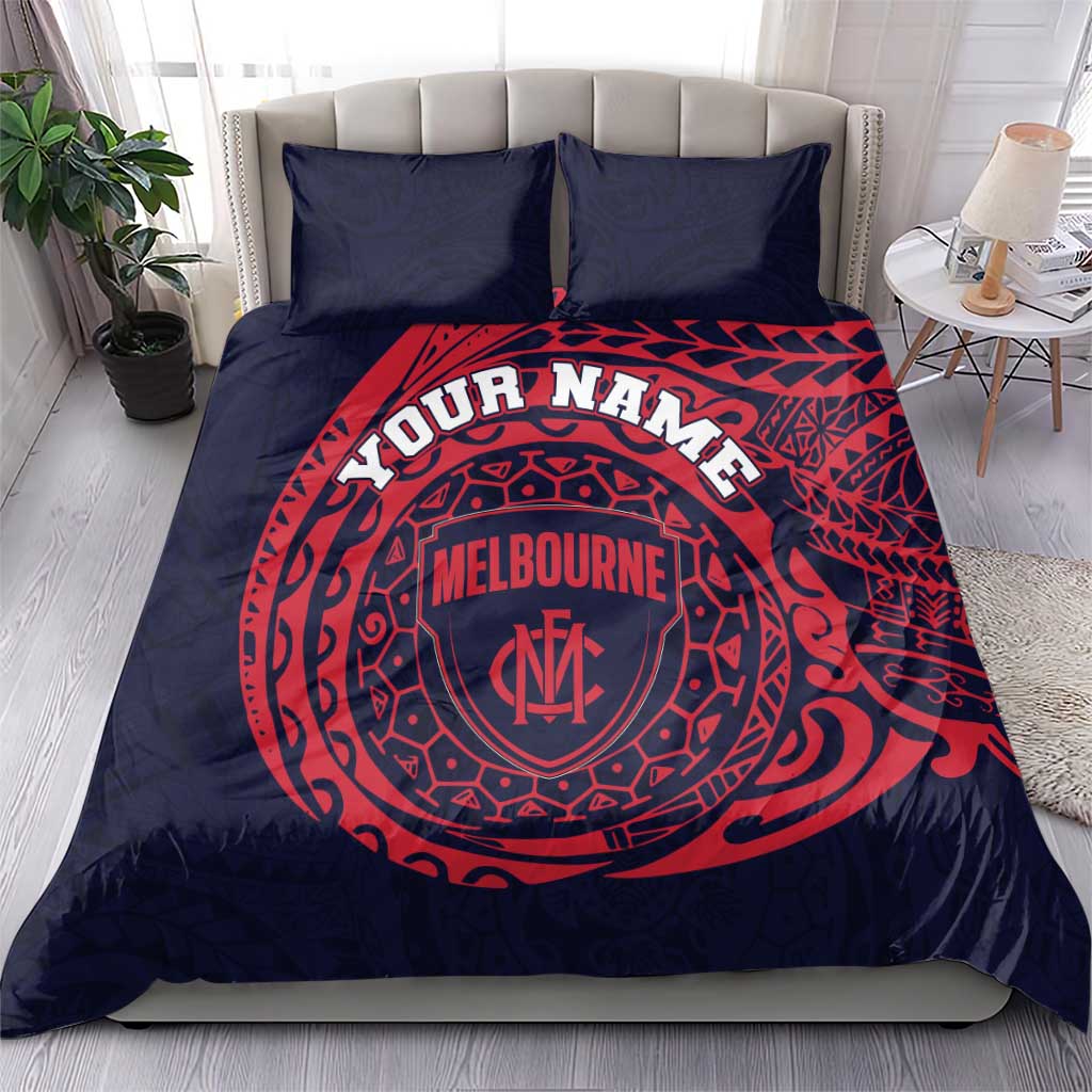 Personalized Melbourne Demons Polynesian Bedding Set Tribal Chest and Sleeve Tattoo Heritage Warrior