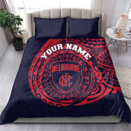 Personalized Melbourne Demons Polynesian Bedding Set Tribal Chest and Sleeve Tattoo Heritage Warrior