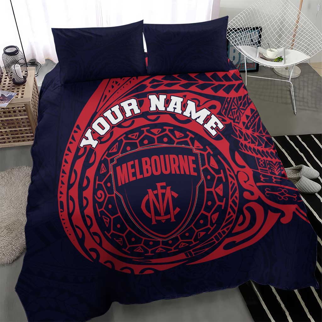 Personalized Melbourne Demons Polynesian Bedding Set Tribal Chest and Sleeve Tattoo Heritage Warrior