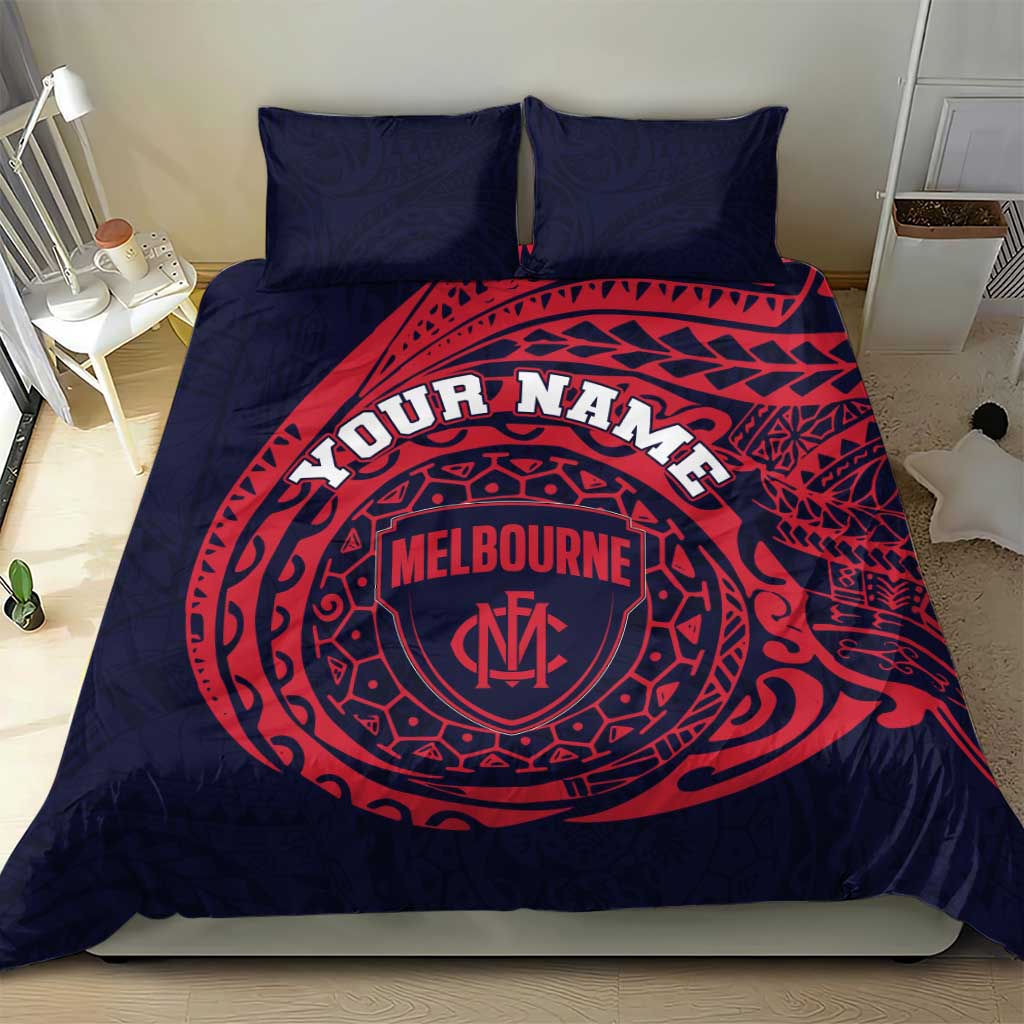 Personalized Melbourne Demons Polynesian Bedding Set Tribal Chest and Sleeve Tattoo Heritage Warrior