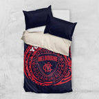 Personalized Melbourne Demons Polynesian Bedding Set Tribal Chest and Sleeve Tattoo Heritage Warrior