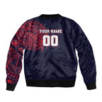 Personalized Melbourne Demons Polynesian Bomber Jacket Tribal Chest and Sleeve Tattoo Heritage Warrior
