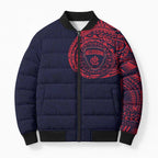 Personalized Melbourne Demons Polynesian Bomber Puffer Jacket Tribal Chest and Sleeve Tattoo Heritage Warrior