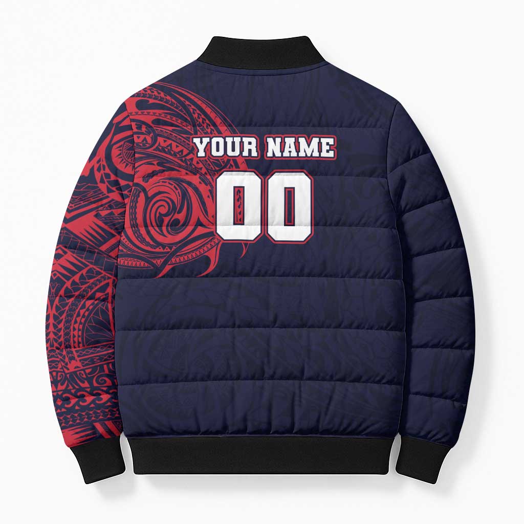 Personalized Melbourne Demons Polynesian Bomber Puffer Jacket Tribal Chest and Sleeve Tattoo Heritage Warrior