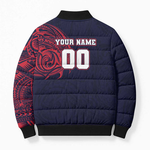 Personalized Melbourne Demons Polynesian Bomber Puffer Jacket Tribal Chest and Sleeve Tattoo Heritage Warrior