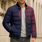Personalized Melbourne Demons Polynesian Bomber Puffer Jacket Tribal Chest and Sleeve Tattoo Heritage Warrior