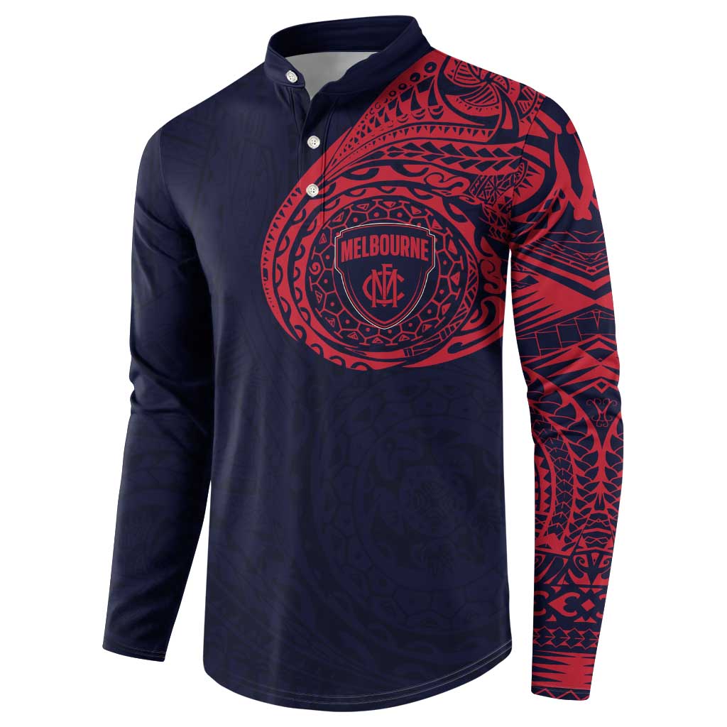 Personalized Melbourne Demons Polynesian Button Sweatshirt Tribal Chest and Sleeve Tattoo Heritage Warrior