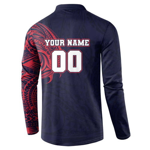 Personalized Melbourne Demons Polynesian Button Sweatshirt Tribal Chest and Sleeve Tattoo Heritage Warrior