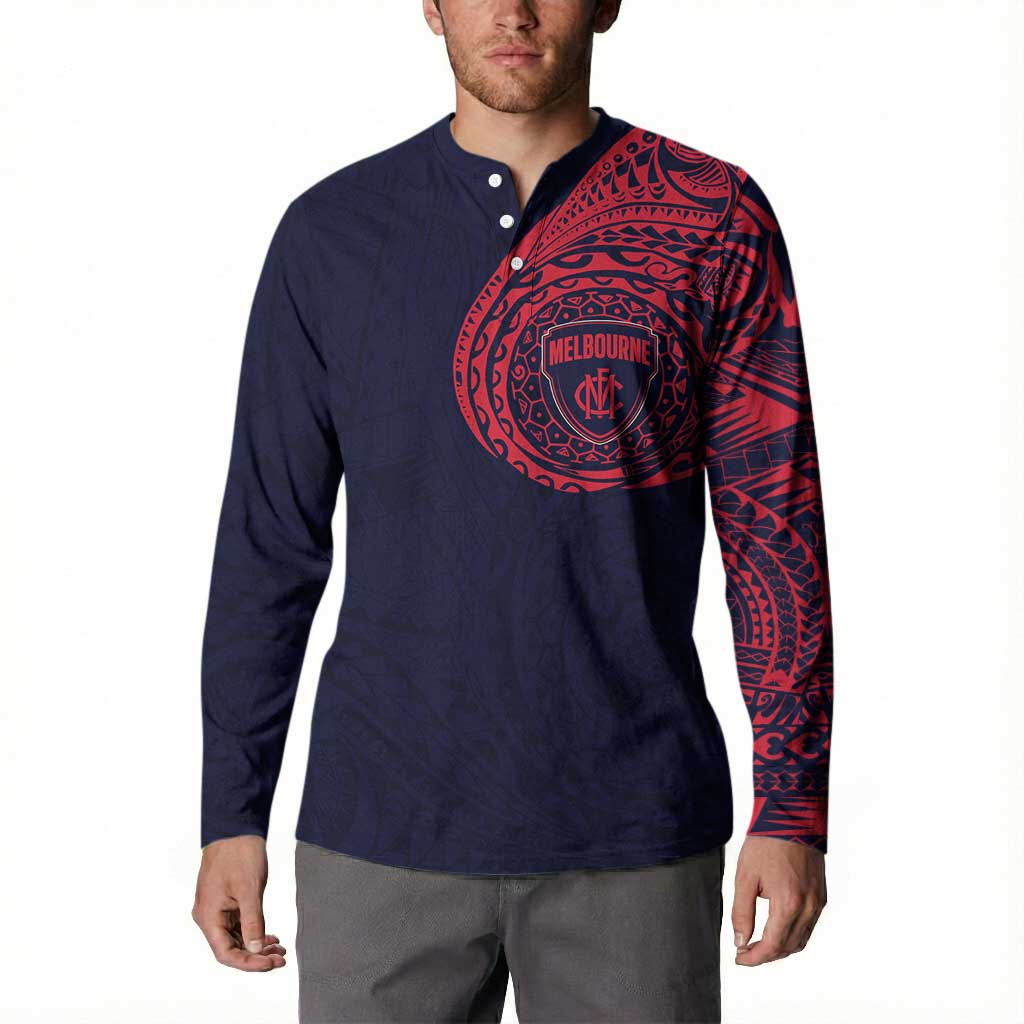 Personalized Melbourne Demons Polynesian Button Sweatshirt Tribal Chest and Sleeve Tattoo Heritage Warrior