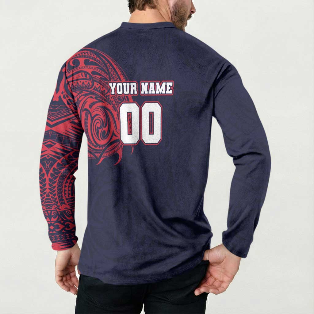 Personalized Melbourne Demons Polynesian Button Sweatshirt Tribal Chest and Sleeve Tattoo Heritage Warrior