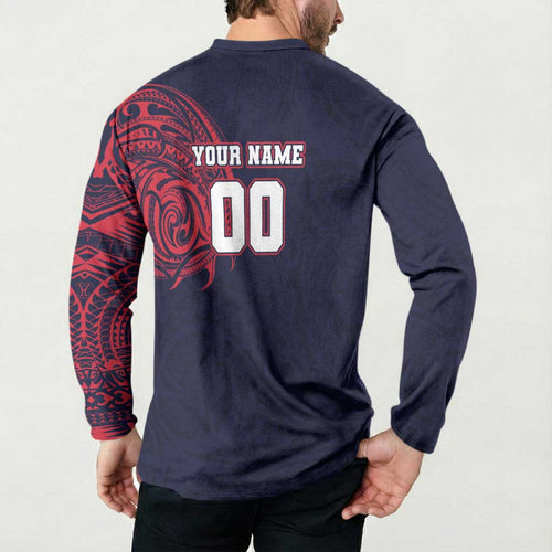 Personalized Melbourne Demons Polynesian Button Sweatshirt Tribal Chest and Sleeve Tattoo Heritage Warrior