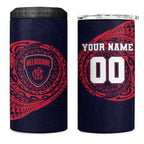 Personalized Melbourne Demons Polynesian 4 in 1 Can Cooler Tumbler Tribal Chest and Sleeve Tattoo Heritage Warrior