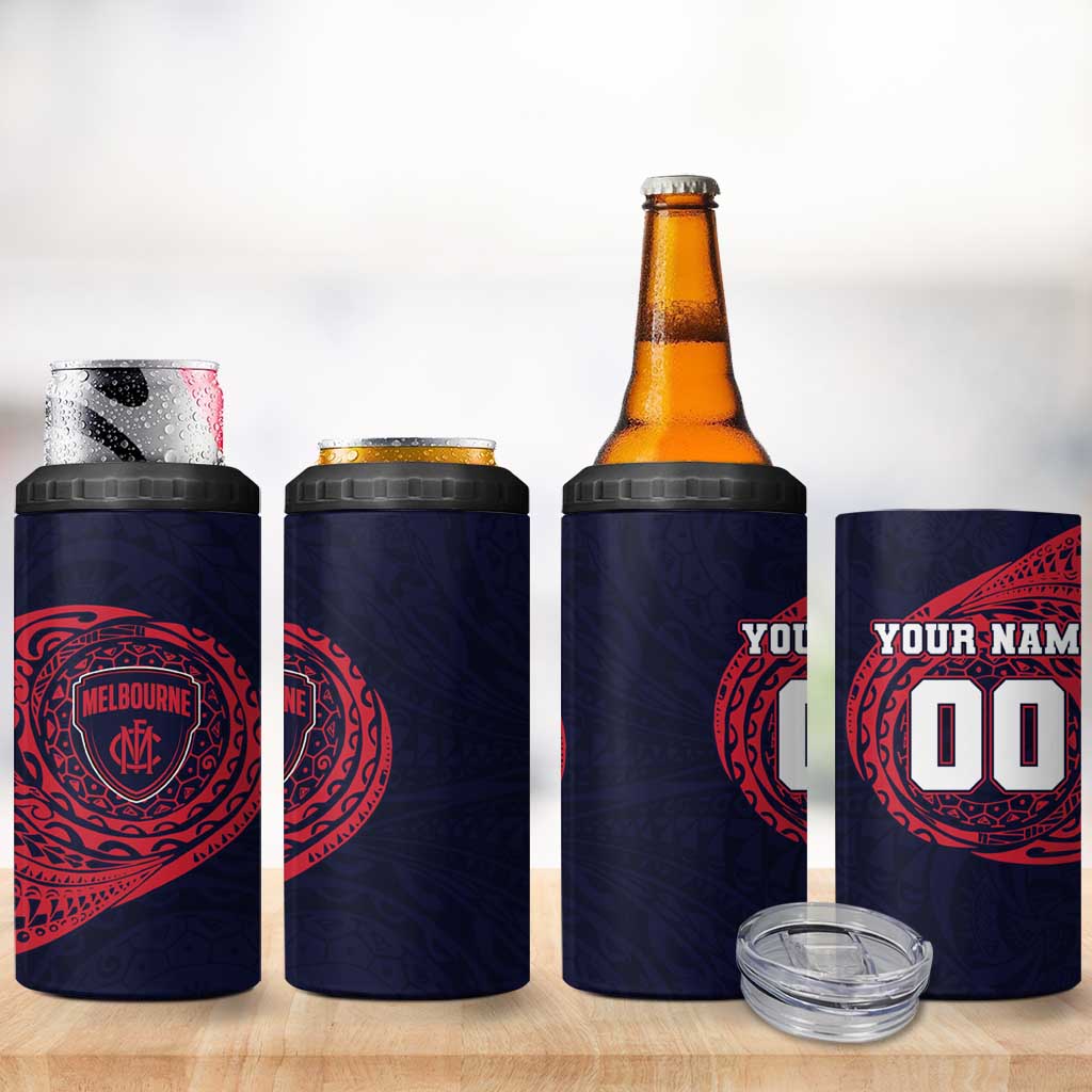 Personalized Melbourne Demons Polynesian 4 in 1 Can Cooler Tumbler Tribal Chest and Sleeve Tattoo Heritage Warrior