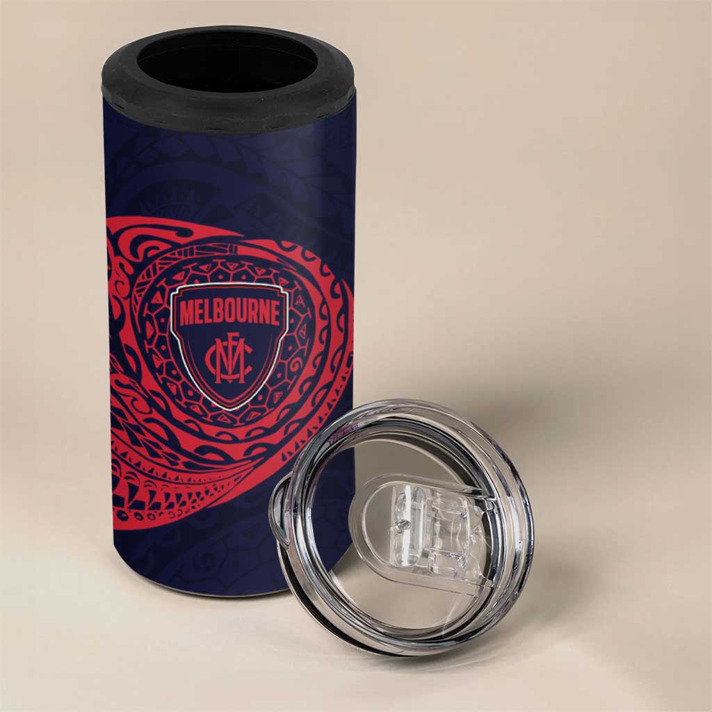 Personalized Melbourne Demons Polynesian 4 in 1 Can Cooler Tumbler Tribal Chest and Sleeve Tattoo Heritage Warrior