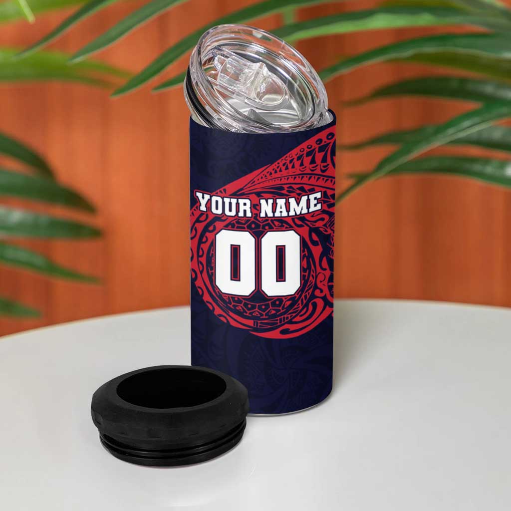 Personalized Melbourne Demons Polynesian 4 in 1 Can Cooler Tumbler Tribal Chest and Sleeve Tattoo Heritage Warrior