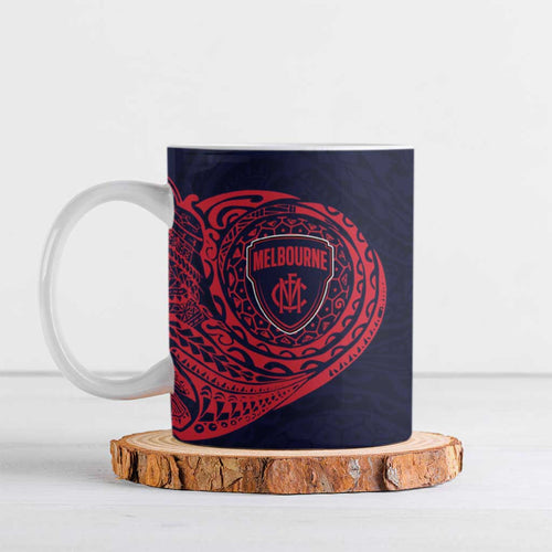 Personalized Melbourne Demons Polynesian Ceramic Mug Tribal Chest and Sleeve Tattoo Heritage Warrior