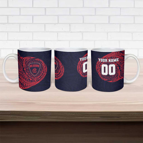 Personalized Melbourne Demons Polynesian Ceramic Mug Tribal Chest and Sleeve Tattoo Heritage Warrior
