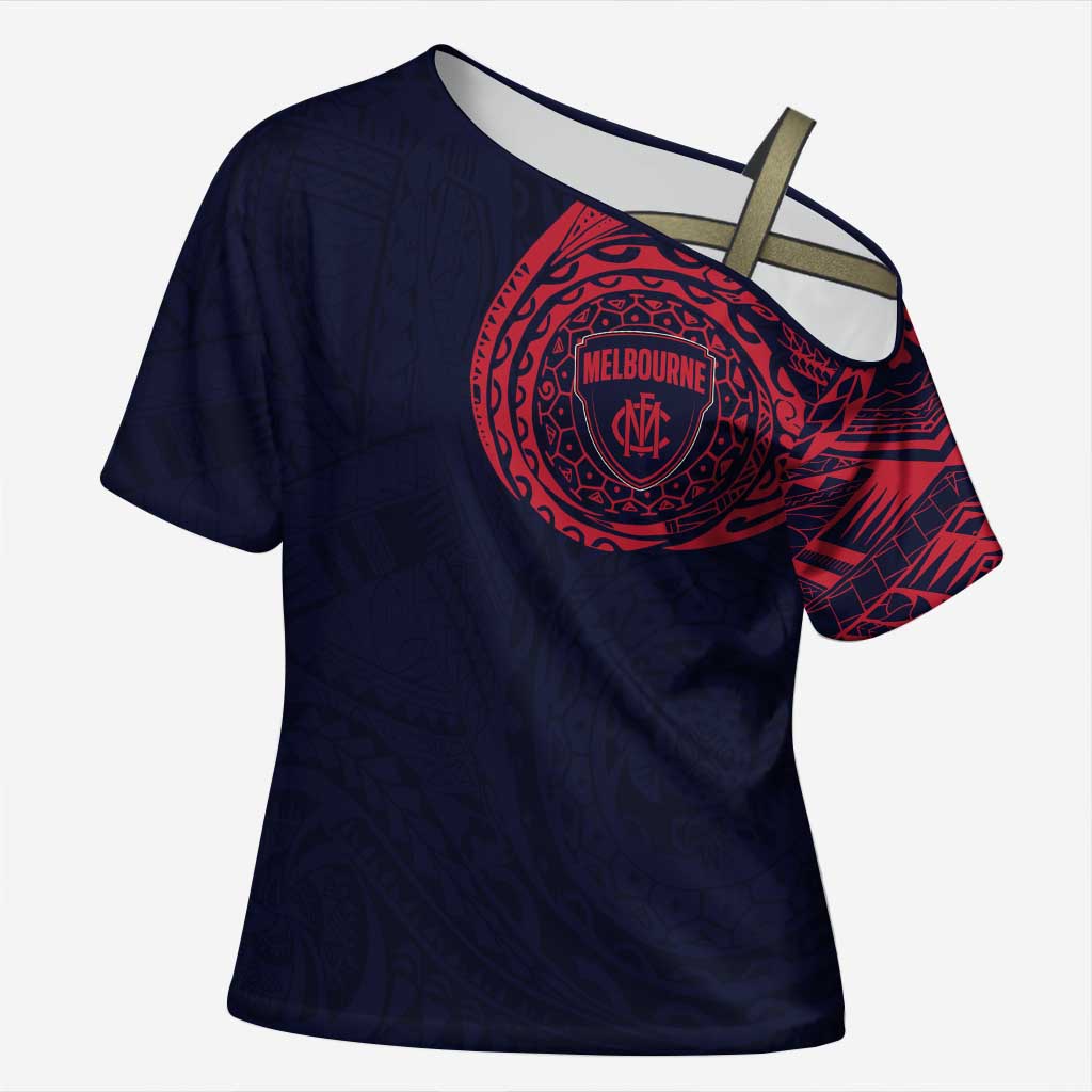 Personalized Melbourne Demons Polynesian Cross Shoulder Shirt Tribal Chest and Sleeve Tattoo Heritage Warrior