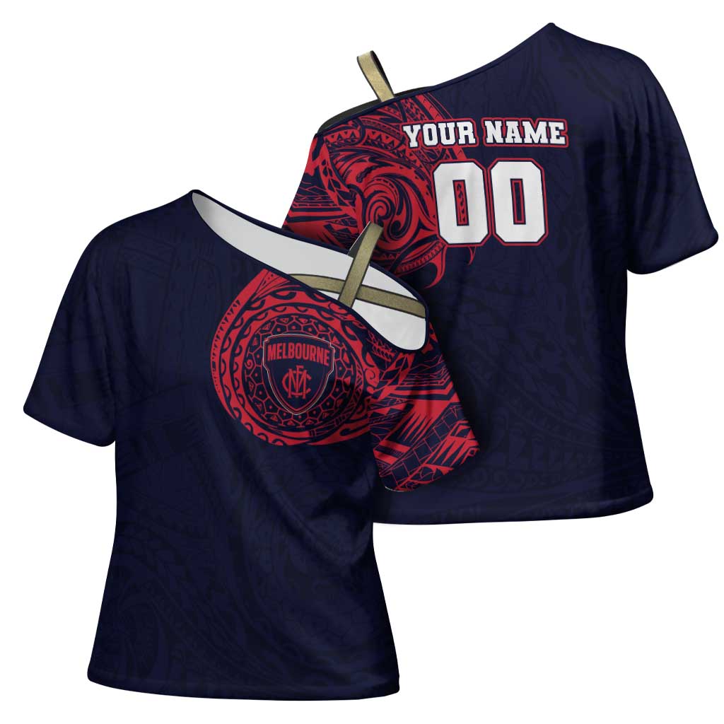 Personalized Melbourne Demons Polynesian Cross Shoulder Shirt Tribal Chest and Sleeve Tattoo Heritage Warrior