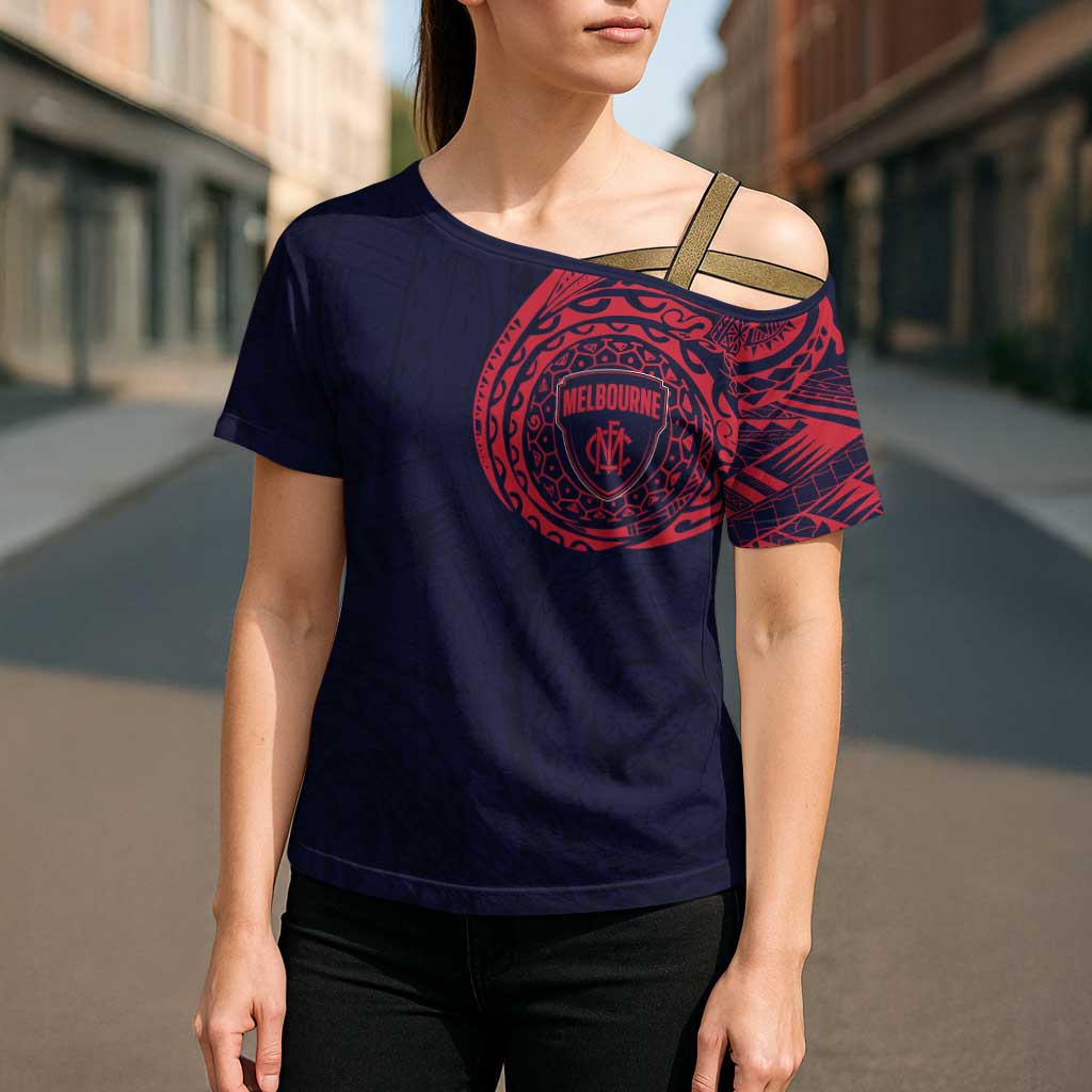Personalized Melbourne Demons Polynesian Cross Shoulder Shirt Tribal Chest and Sleeve Tattoo Heritage Warrior
