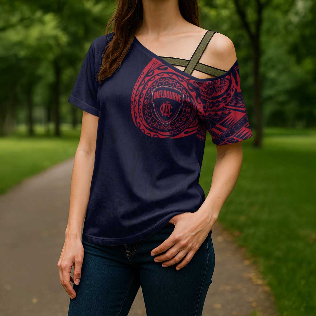 Personalized Melbourne Demons Polynesian Cross Shoulder Shirt Tribal Chest and Sleeve Tattoo Heritage Warrior