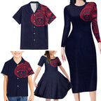 Personalized Melbourne Demons Polynesian Family Matching Long Sleeve Bodycon Dress and Hawaiian Shirt Tribal Chest and Sleeve Tattoo Heritage Warrior
