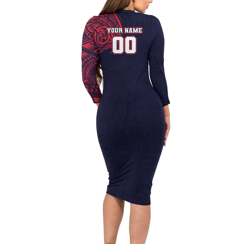 Personalized Melbourne Demons Polynesian Family Matching Long Sleeve Bodycon Dress and Hawaiian Shirt Tribal Chest and Sleeve Tattoo Heritage Warrior