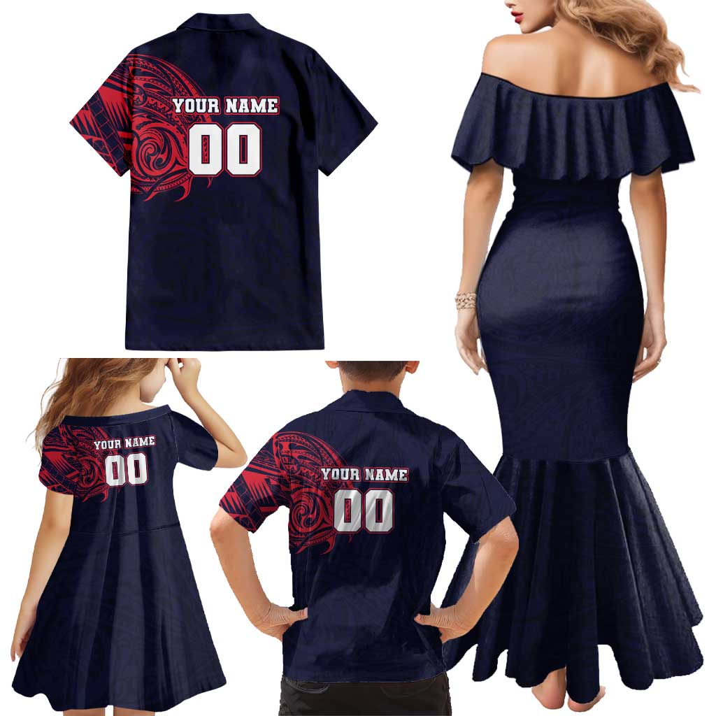 Personalized Melbourne Demons Polynesian Family Matching Mermaid Dress and Hawaiian Shirt Tribal Chest and Sleeve Tattoo Heritage Warrior