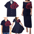 Personalized Melbourne Demons Polynesian Family Matching Puletasi and Hawaiian Shirt Tribal Chest and Sleeve Tattoo Heritage Warrior