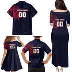 Personalized Melbourne Demons Polynesian Family Matching Puletasi and Hawaiian Shirt Tribal Chest and Sleeve Tattoo Heritage Warrior