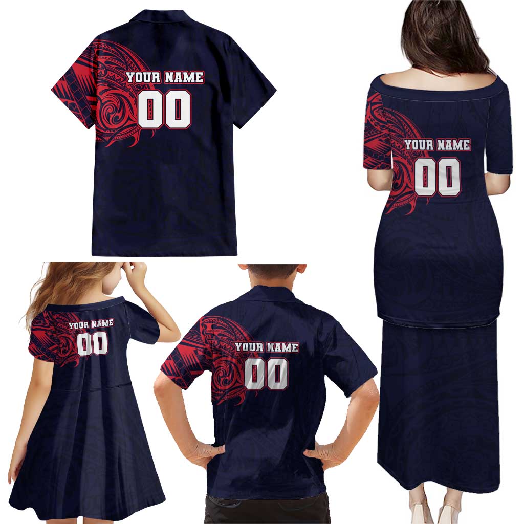 Personalized Melbourne Demons Polynesian Family Matching Puletasi and Hawaiian Shirt Tribal Chest and Sleeve Tattoo Heritage Warrior