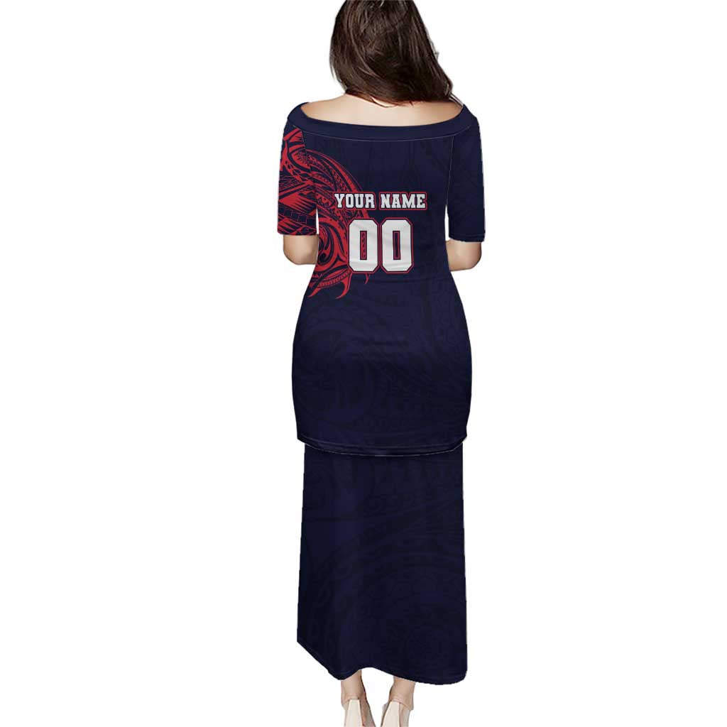Personalized Melbourne Demons Polynesian Family Matching Puletasi and Hawaiian Shirt Tribal Chest and Sleeve Tattoo Heritage Warrior