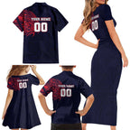 Personalized Melbourne Demons Polynesian Family Matching Short Sleeve Bodycon Dress and Hawaiian Shirt Tribal Chest and Sleeve Tattoo Heritage Warrior