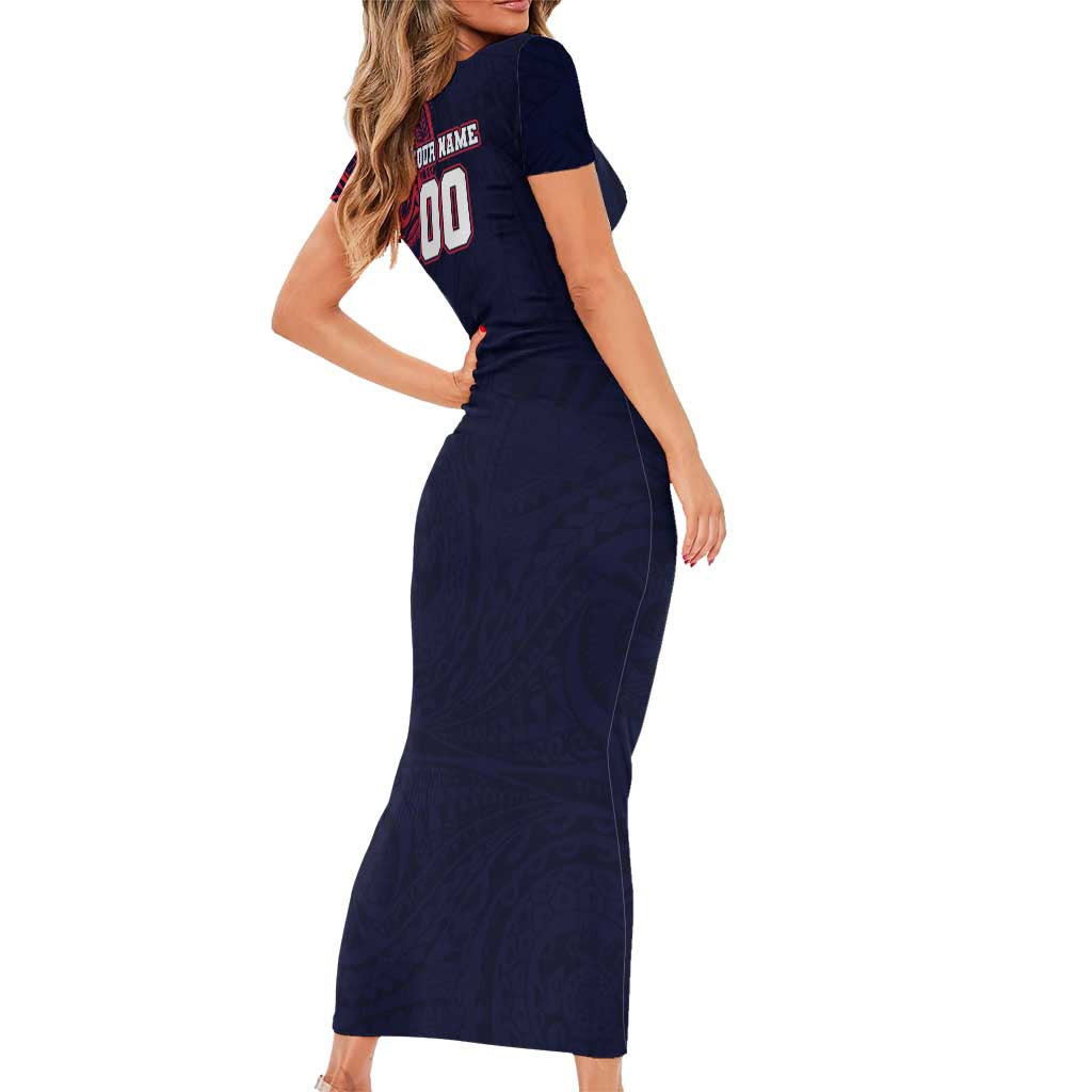 Personalized Melbourne Demons Polynesian Family Matching Short Sleeve Bodycon Dress and Hawaiian Shirt Tribal Chest and Sleeve Tattoo Heritage Warrior