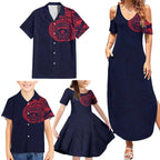 Personalized Melbourne Demons Polynesian Family Matching Summer Maxi Dress and Hawaiian Shirt Tribal Chest and Sleeve Tattoo Heritage Warrior